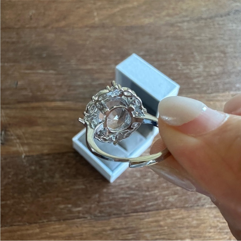 5CT Moissanite Halo Statement Ring Adjustable Silver Tone Cocktail Ring - Picture 4 of 5